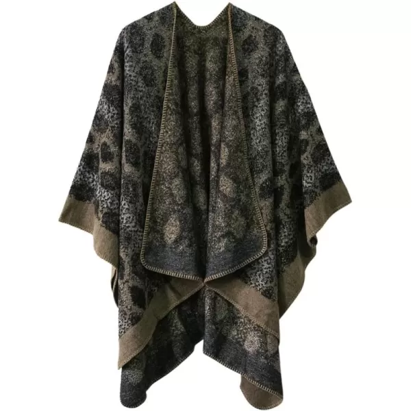 Womens Vintage Pattern Open Front Poncho Cape Shawl Winter Shawl WrapsSeries 15khaki