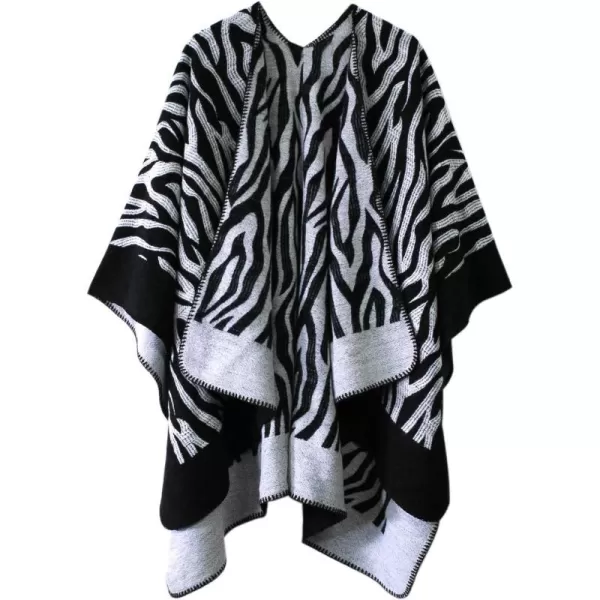 Womens Vintage Pattern Open Front Poncho Cape Shawl Winter Shawl WrapsSeries 16black
