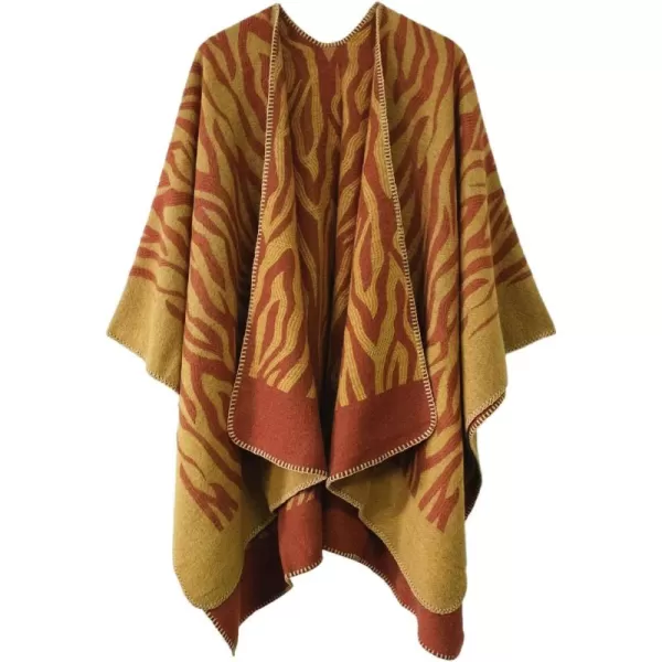 Womens Vintage Pattern Open Front Poncho Cape Shawl Winter Shawl WrapsSeries 16yellow