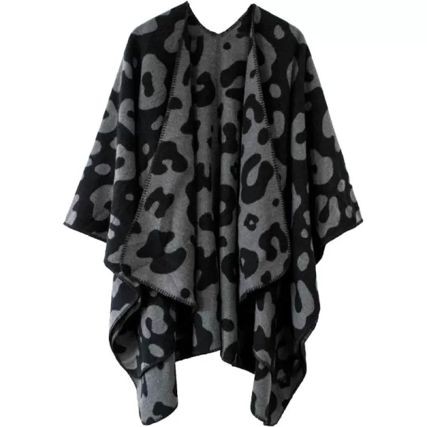 Womens Vintage Pattern Open Front Poncho Cape Shawl Winter Shawl WrapsSeries 17black