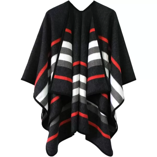 Womens Vintage Pattern Open Front Poncho Cape Shawl Winter Shawl WrapsSeries 19black