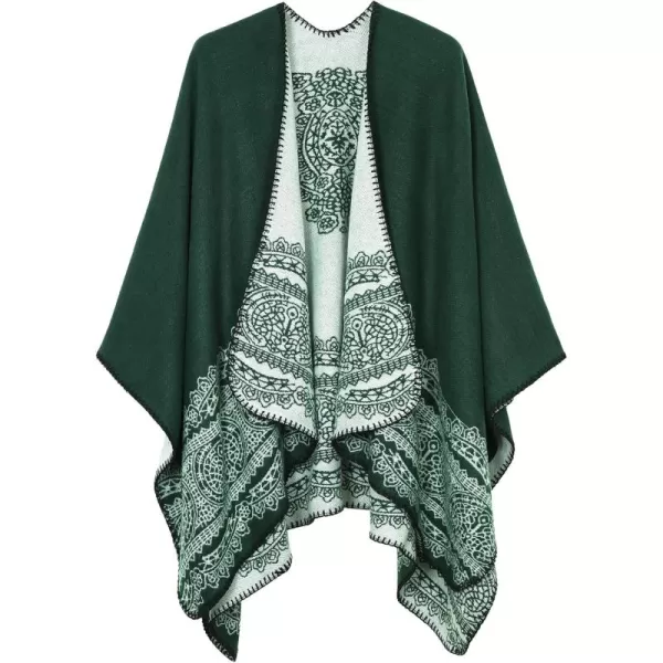 Womens Vintage Pattern Open Front Poncho Cape Shawl Winter Shawl WrapsSeries 1green