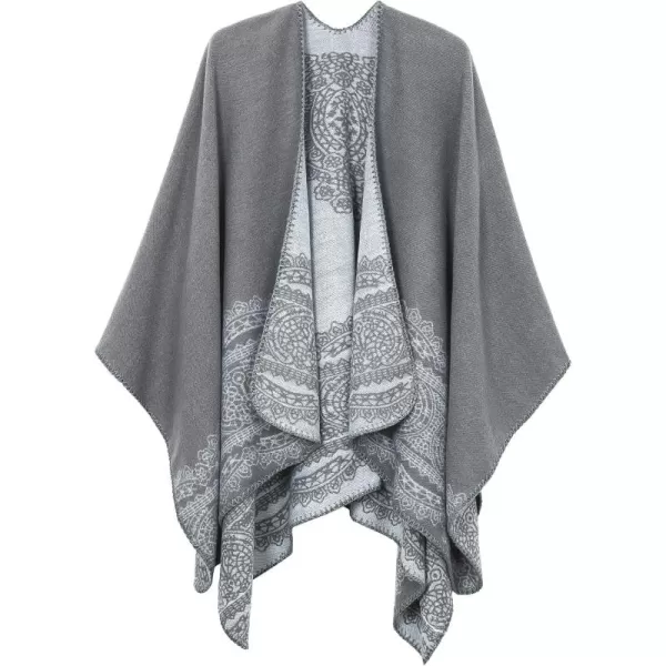 Womens Vintage Pattern Open Front Poncho Cape Shawl Winter Shawl WrapsSeries 1grey