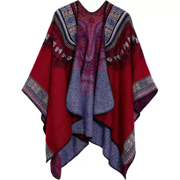 Womens Vintage Pattern Open Front Poncho Cape Shawl Winter Shawl WrapsSeries 20red