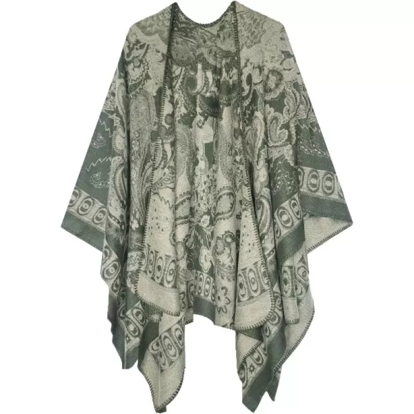 Womens Vintage Pattern Open Front Poncho Cape Shawl Winter Shawl WrapsSeries 24green