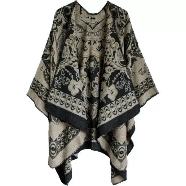 Womens Vintage Pattern Open Front Poncho Cape Shawl Winter Shawl WrapsSeries 24khaki