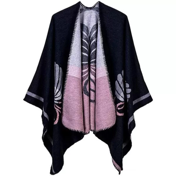 Womens Vintage Pattern Open Front Poncho Cape Shawl Winter Shawl WrapsSeries 2black