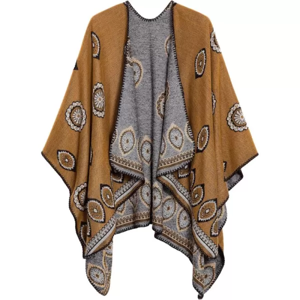 Womens Vintage Pattern Open Front Poncho Cape Shawl Winter Shawl WrapsSeries 3yellow