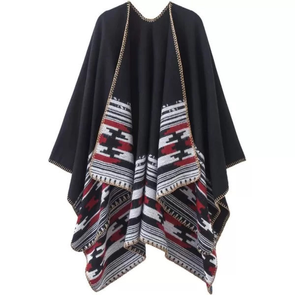 Womens Vintage Pattern Open Front Poncho Cape Shawl Winter Shawl WrapsSeries 6black