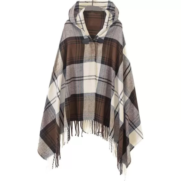 Womens Vintage Plaid Knitted Tassel Poncho Shawl Cape Button CardiganSeries 2 Camel