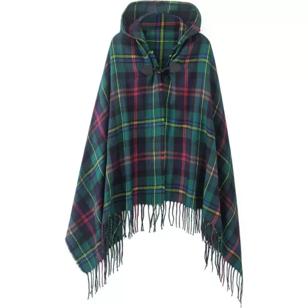 Womens Vintage Plaid Knitted Tassel Poncho Shawl Cape Button CardiganSeries 2 Green