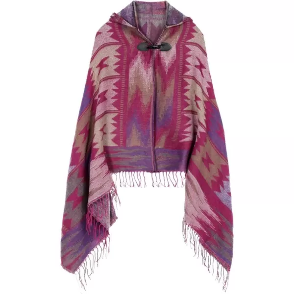 Womens Vintage Plaid Knitted Tassel Poncho Shawl Cape Button CardiganSeries 4 Purple