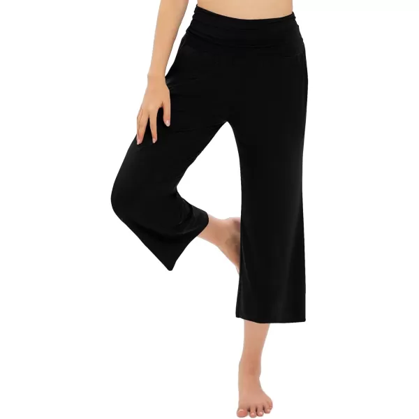 Urban CoCo Womens Comfy Yoga Capri Pants Casual Wide Leg Sweatpants High Waist Stretch Cropped PantsBlack
