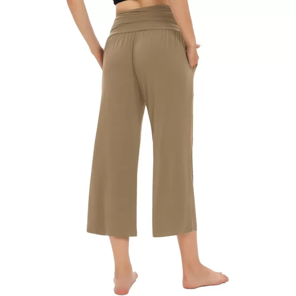 Urban CoCo Womens Comfy Yoga Capri Pants Casual Wide Leg Sweatpants High Waist Stretch Cropped PantsCamel