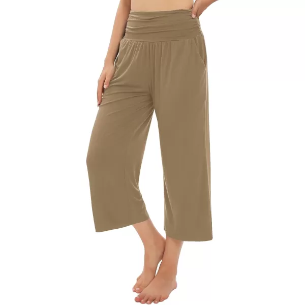 Urban CoCo Womens Comfy Yoga Capri Pants Casual Wide Leg Sweatpants High Waist Stretch Cropped PantsCamel