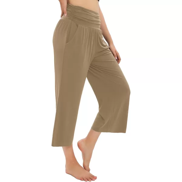 Urban CoCo Womens Comfy Yoga Capri Pants Casual Wide Leg Sweatpants High Waist Stretch Cropped PantsCamel