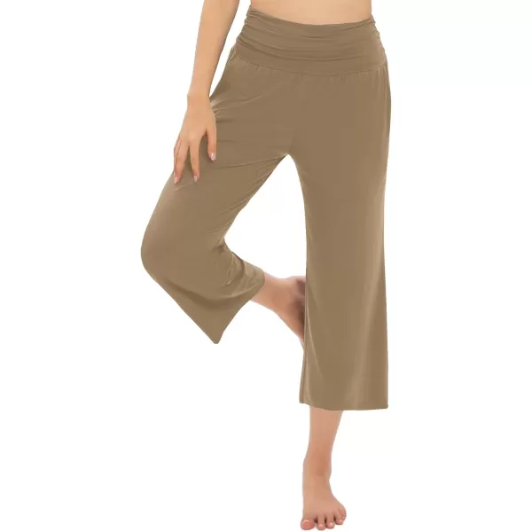 Urban CoCo Womens Comfy Yoga Capri Pants Casual Wide Leg Sweatpants High Waist Stretch Cropped PantsCamel