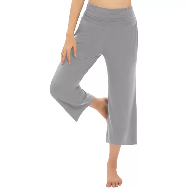 Urban CoCo Womens Comfy Yoga Capri Pants Casual Wide Leg Sweatpants High Waist Stretch Cropped PantsLight Grey
