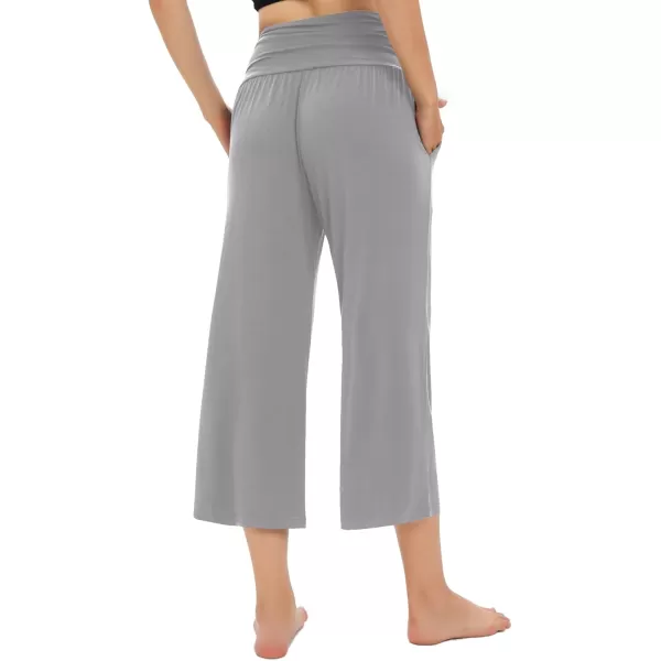 Urban CoCo Womens Comfy Yoga Capri Pants Casual Wide Leg Sweatpants High Waist Stretch Cropped PantsLight Grey