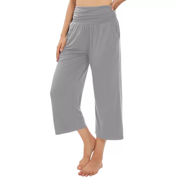 Urban CoCo Womens Comfy Yoga Capri Pants Casual Wide Leg Sweatpants High Waist Stretch Cropped PantsLight Grey