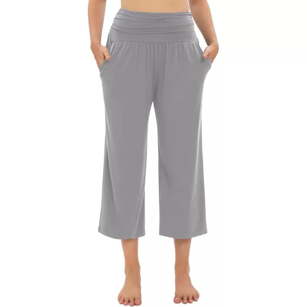Urban CoCo Womens Comfy Yoga Capri Pants Casual Wide Leg Sweatpants High Waist Stretch Cropped PantsLight Grey