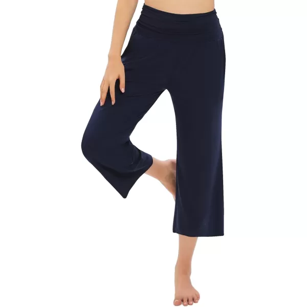 Urban CoCo Womens Comfy Yoga Capri Pants Casual Wide Leg Sweatpants High Waist Stretch Cropped PantsNavy Blue