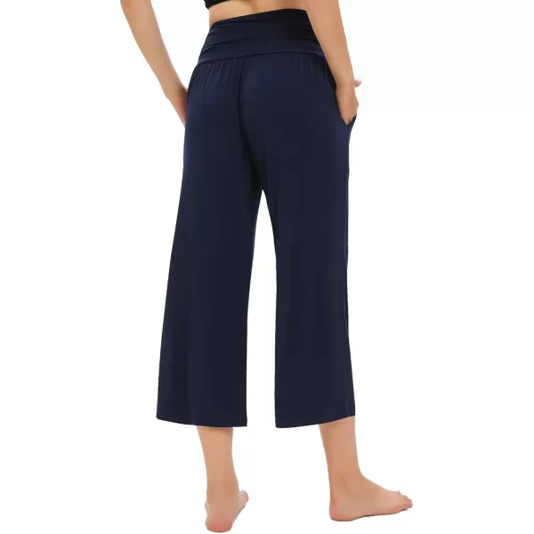 Urban CoCo Womens Comfy Yoga Capri Pants Casual Wide Leg Sweatpants High Waist Stretch Cropped PantsNavy Blue