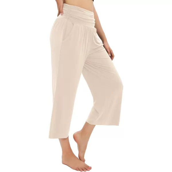 Urban CoCo Womens Comfy Yoga Capri Pants Casual Wide Leg Sweatpants High Waist Stretch Cropped PantsSliver Mink