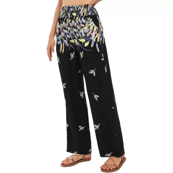 Urban CoCo Womens Elastic High Waist Boho Floral Print Pants Palazzo Wide Leg Lounge Pants1