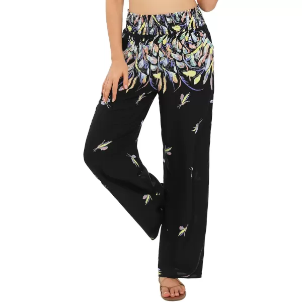 Urban CoCo Womens Elastic High Waist Boho Floral Print Pants Palazzo Wide Leg Lounge Pants1