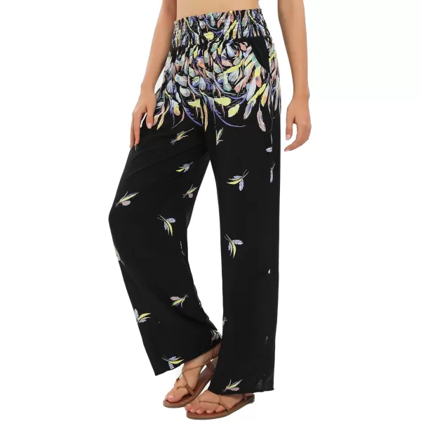 Urban CoCo Womens Elastic High Waist Boho Floral Print Pants Palazzo Wide Leg Lounge Pants1