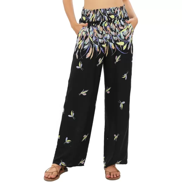 Urban CoCo Womens Elastic High Waist Boho Floral Print Pants Palazzo Wide Leg Lounge Pants1
