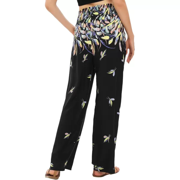 Urban CoCo Womens Elastic High Waist Boho Floral Print Pants Palazzo Wide Leg Lounge Pants1