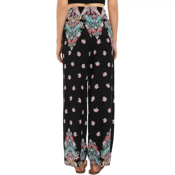 Urban CoCo Womens Elastic High Waist Boho Floral Print Pants Palazzo Wide Leg Lounge Pants2