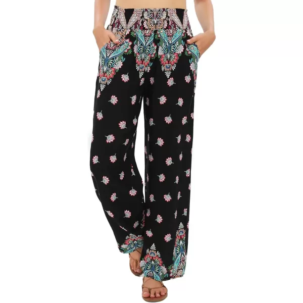 Urban CoCo Womens Elastic High Waist Boho Floral Print Pants Palazzo Wide Leg Lounge Pants2