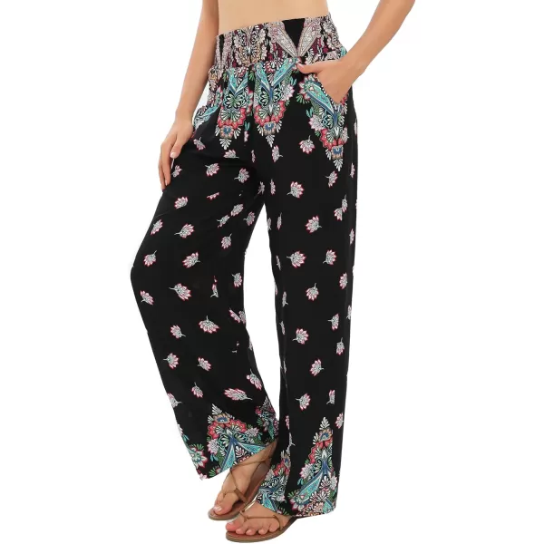 Urban CoCo Womens Elastic High Waist Boho Floral Print Pants Palazzo Wide Leg Lounge Pants2