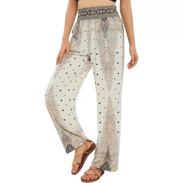 Urban CoCo Womens Elastic High Waist Boho Floral Print Pants Palazzo Wide Leg Lounge Pants3