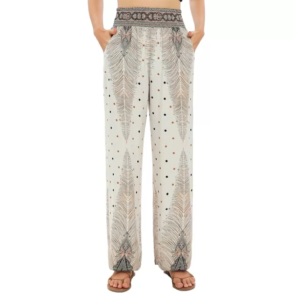 Urban CoCo Womens Elastic High Waist Boho Floral Print Pants Palazzo Wide Leg Lounge Pants3