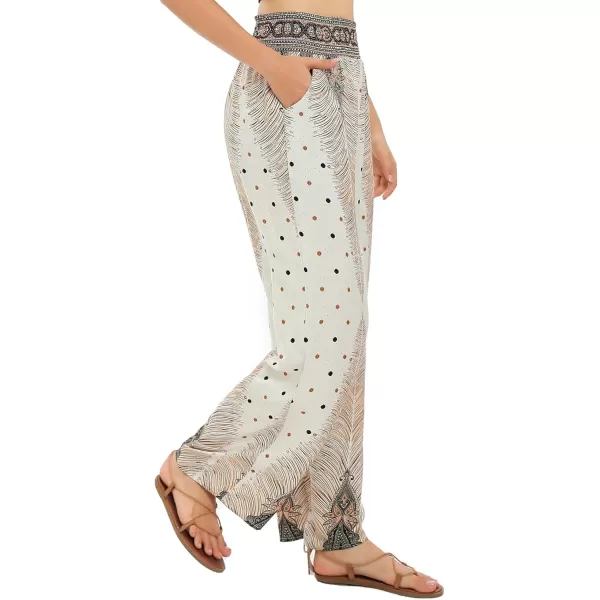 Urban CoCo Womens Elastic High Waist Boho Floral Print Pants Palazzo Wide Leg Lounge Pants3
