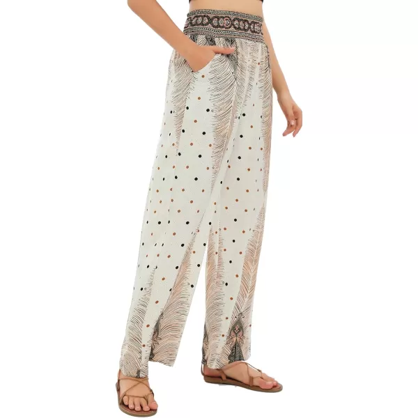 Urban CoCo Womens Elastic High Waist Boho Floral Print Pants Palazzo Wide Leg Lounge Pants3