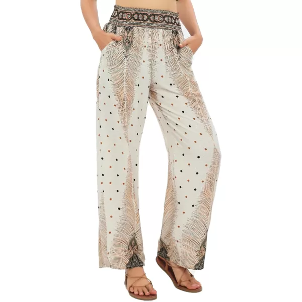 Urban CoCo Womens Elastic High Waist Boho Floral Print Pants Palazzo Wide Leg Lounge Pants3