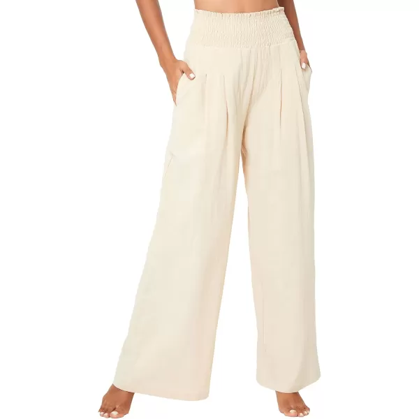 Urban CoCo Womens Elastic High Waist Light Weight Loose Casual Wide Leg Trousers Long Pants with PocketBeige
