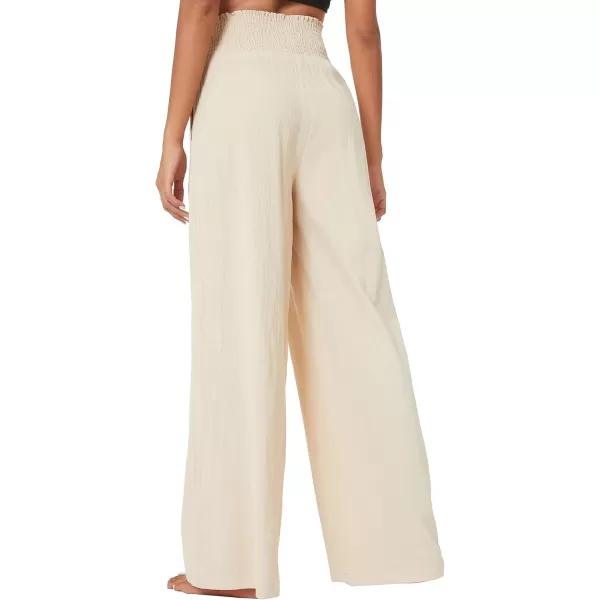 Urban CoCo Womens Elastic High Waist Light Weight Loose Casual Wide Leg Trousers Long Pants with PocketBeige