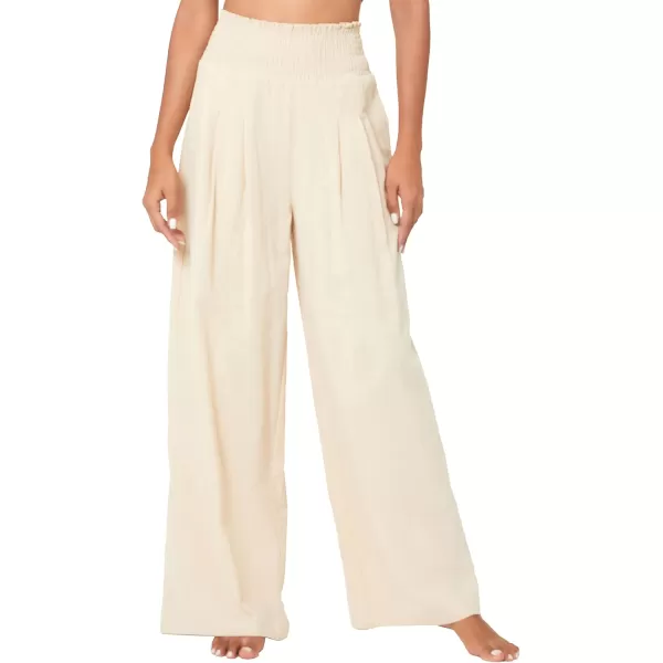 Urban CoCo Womens Elastic High Waist Light Weight Loose Casual Wide Leg Trousers Long Pants with PocketBeige