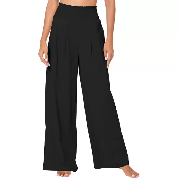 Urban CoCo Womens Elastic High Waist Light Weight Loose Casual Wide Leg Trousers Long Pants with PocketBlack