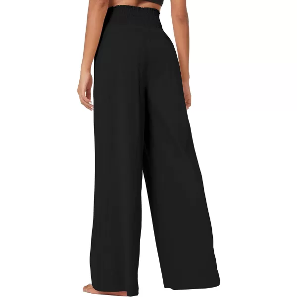 Urban CoCo Womens Elastic High Waist Light Weight Loose Casual Wide Leg Trousers Long Pants with PocketBlack