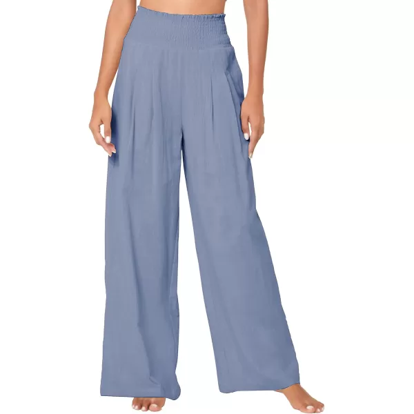Urban CoCo Womens Elastic High Waist Light Weight Loose Casual Wide Leg Trousers Long Pants with PocketBlue