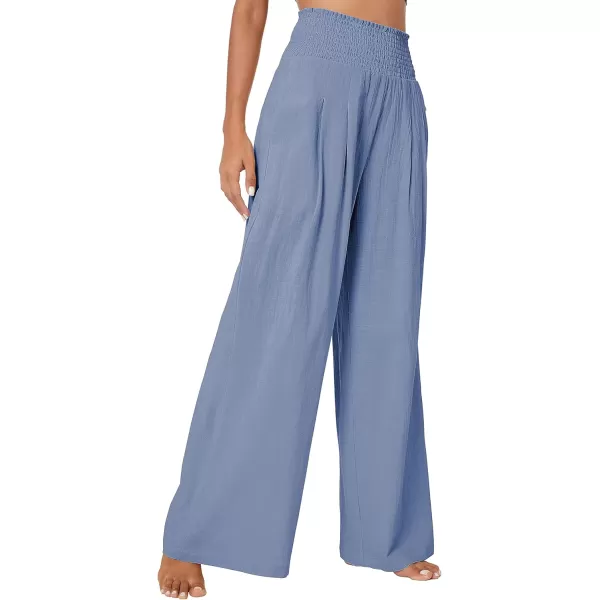 Urban CoCo Womens Elastic High Waist Light Weight Loose Casual Wide Leg Trousers Long Pants with PocketBlue