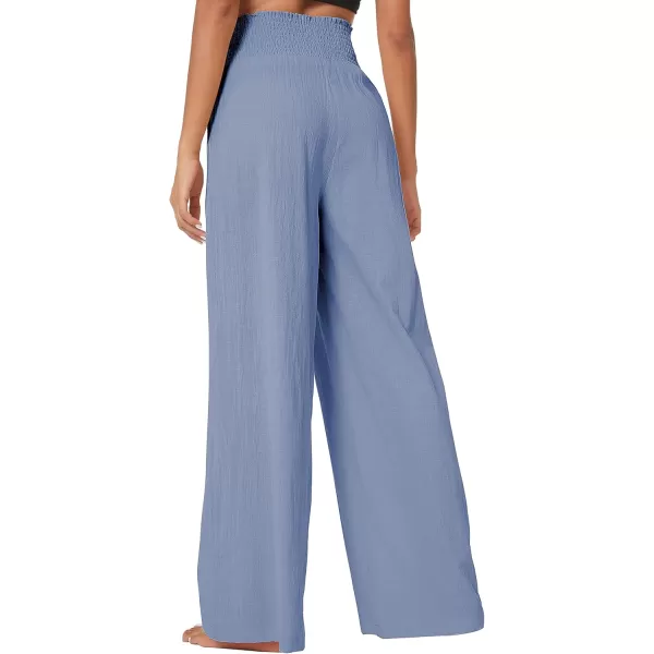 Urban CoCo Womens Elastic High Waist Light Weight Loose Casual Wide Leg Trousers Long Pants with PocketBlue