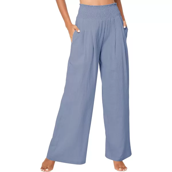 Urban CoCo Womens Elastic High Waist Light Weight Loose Casual Wide Leg Trousers Long Pants with PocketBlue